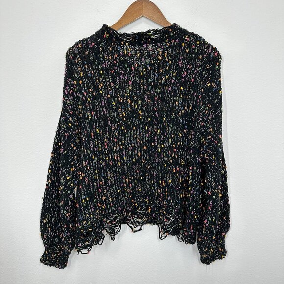 POL‎ Women's Size Large Sweater Black Chenille Loose Knit Speckle Frayed Boho - Picture 2 of 6